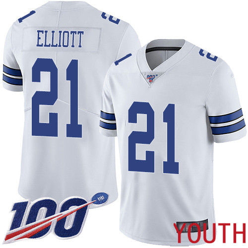 Youth Dallas Cowboys Limited White Ezekiel Elliott Road #21 100th Season Vapor Untouchable NFL Jersey